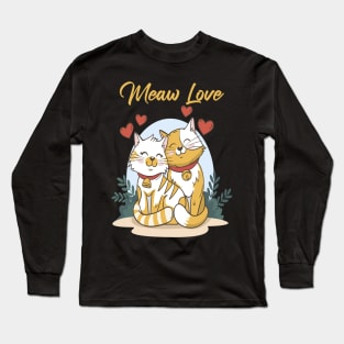 Meaw Lovers Cat cartoon: valentine's day ideas for lovers couples Long Sleeve T-Shirt